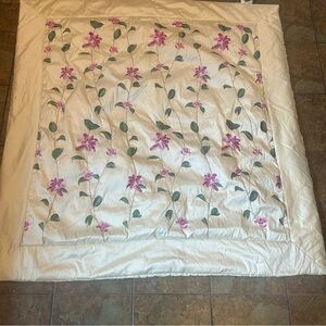 Yves Delorme 100% Silk Floral Cream and Pink Child Comforter Quiet Luxury